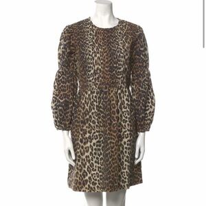 Ganni Animal Print Smocked Dress